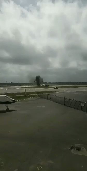Rescue crews tending to a small plane that made a hard landing on the runway at Daytona Beach Airport.   Two people on board, we're told, are okay.   Sam Harwood shared this video of fire rescue on scene.   