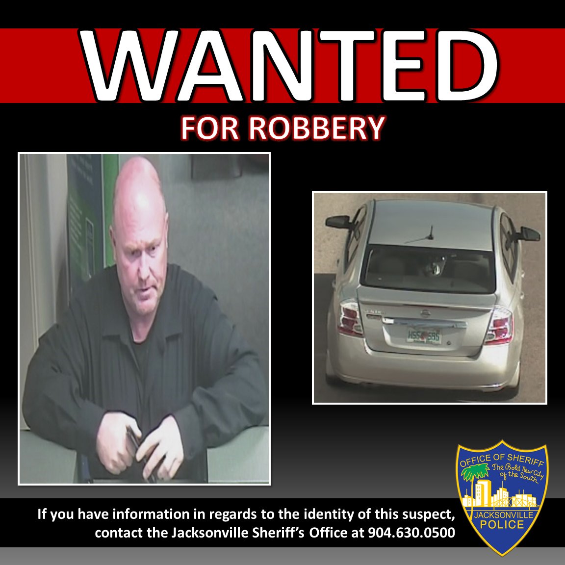 Jax Sheriff's Office:JSO is seeking the identity of this armed bank robbery suspect from the area of 11600 San Jose Boulevard. 