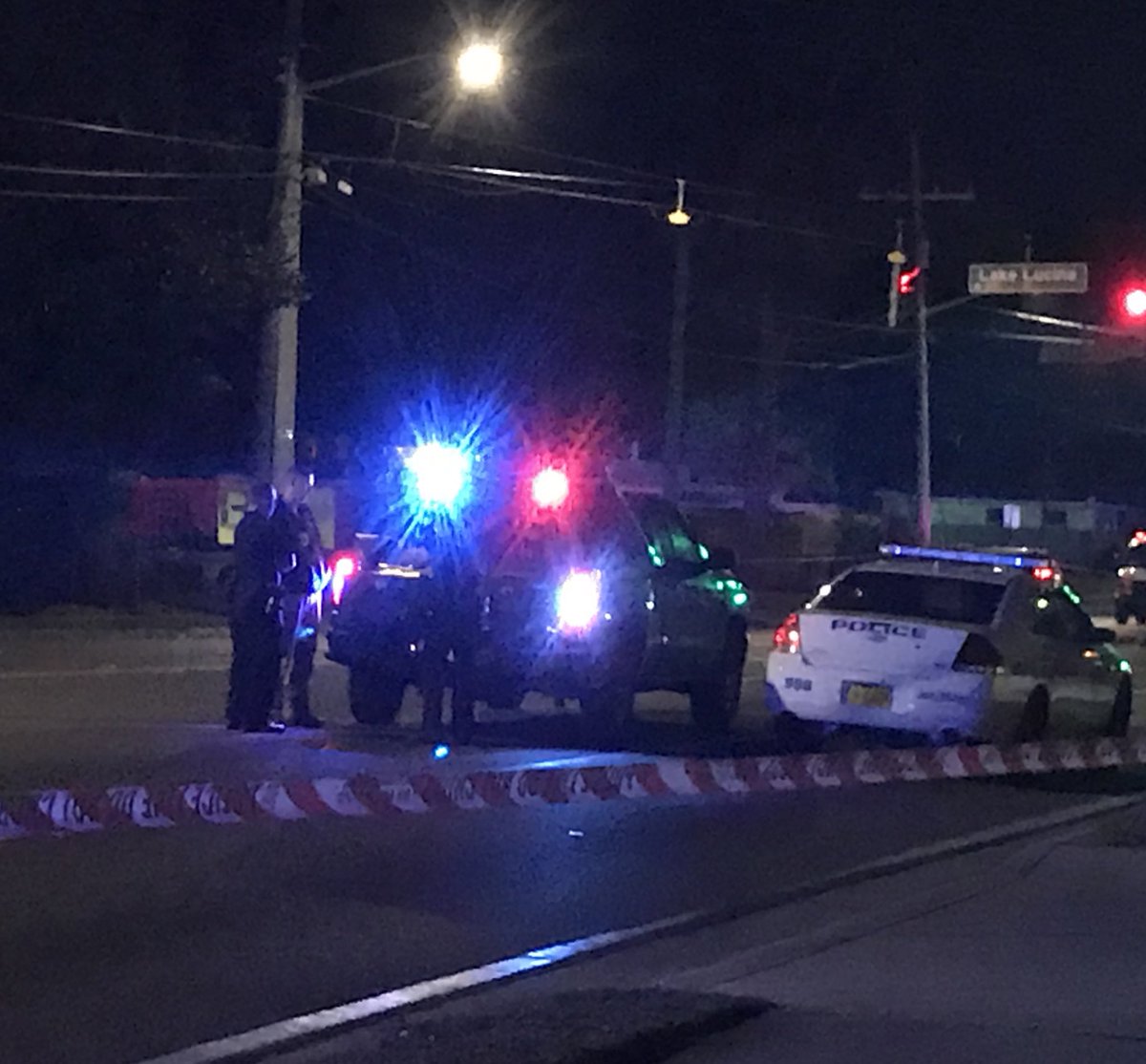 JSOPIO on scene of a fatal accident involving a vehicle vs pedestrian along N University blvd near Lake Lucina- Traffic blocked in both directions- waiting on more details as to what happened from police