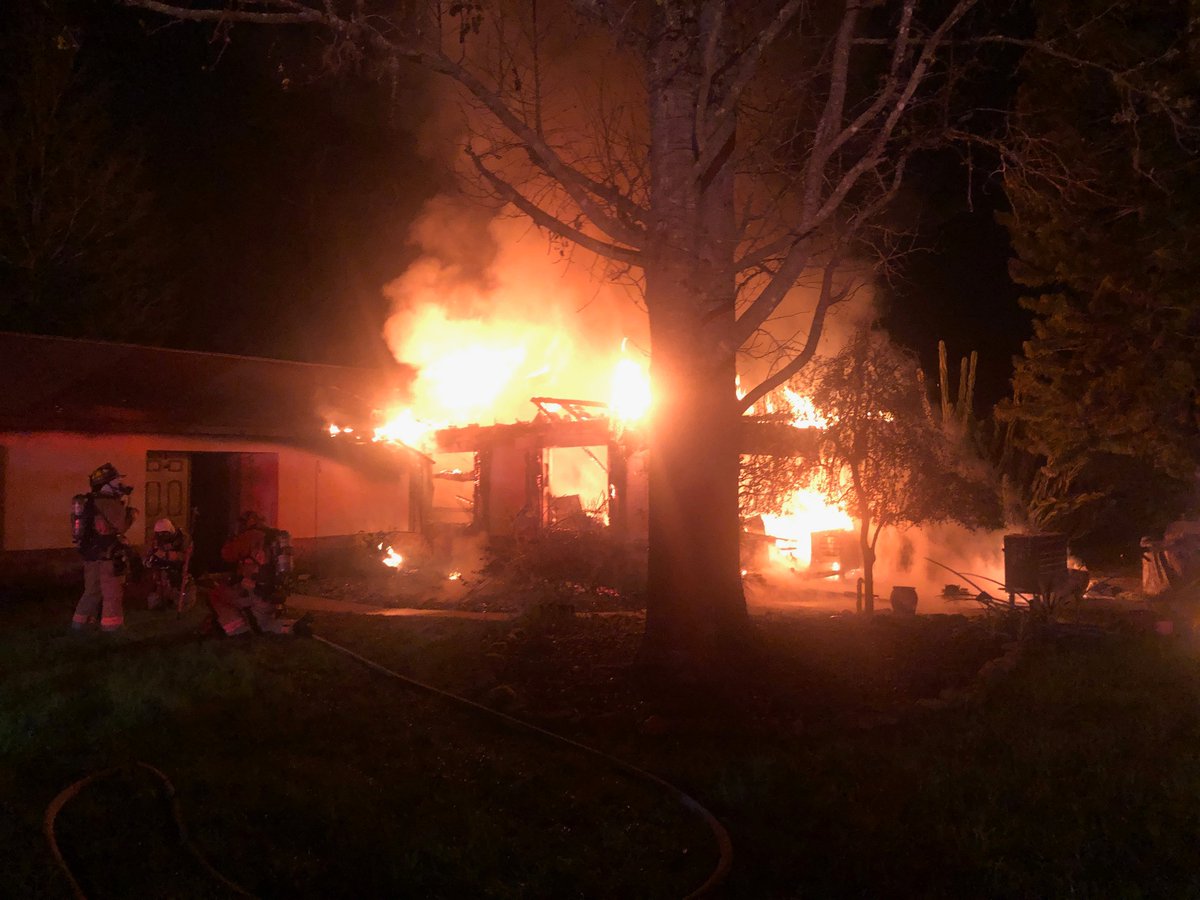 New from overnight OCFRD called to 2700 block of Alamosa Ct. at 2:11am. Initial 911 reported garage on fire. Heavy flames showing upon arrival, 2 adults/5 dogs safely out. 2500sq ft house likely total loss. Firefighters able to save family belongings