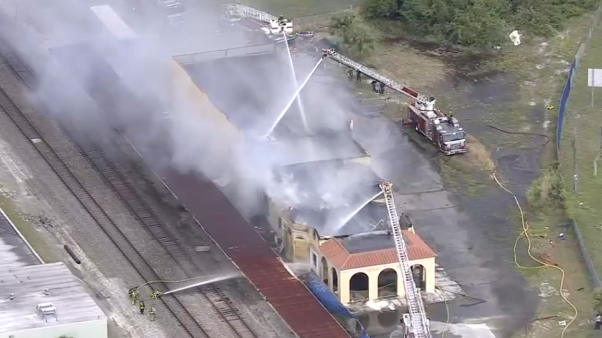 Firefighters battle massive blaze at old train station in Delray Beach