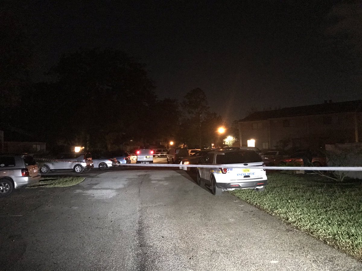 JSOPIO detectives responded to the Sugar Mill Apts 3801 Crowne Point rd where they found a male deceased in the parking lot - neighbors heard an argument followed by gunshots - 2 men were seen leaving in a sliver or black car