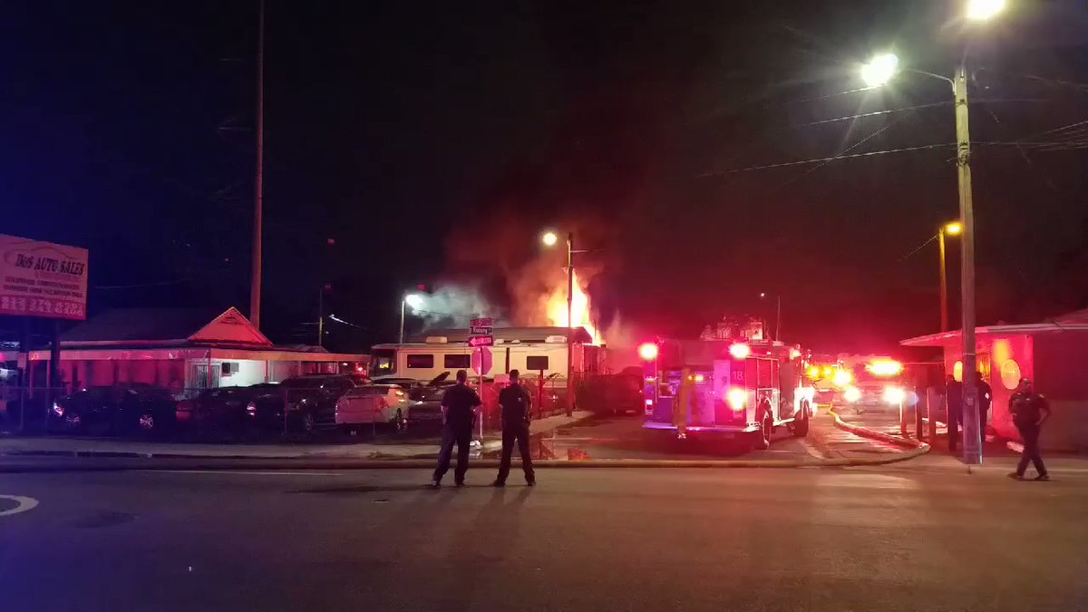 Tampa Fire responded to a structure fire at D & S Auto sales at N 15th st and E Lake Ave. Heavy flames showing through the roof.