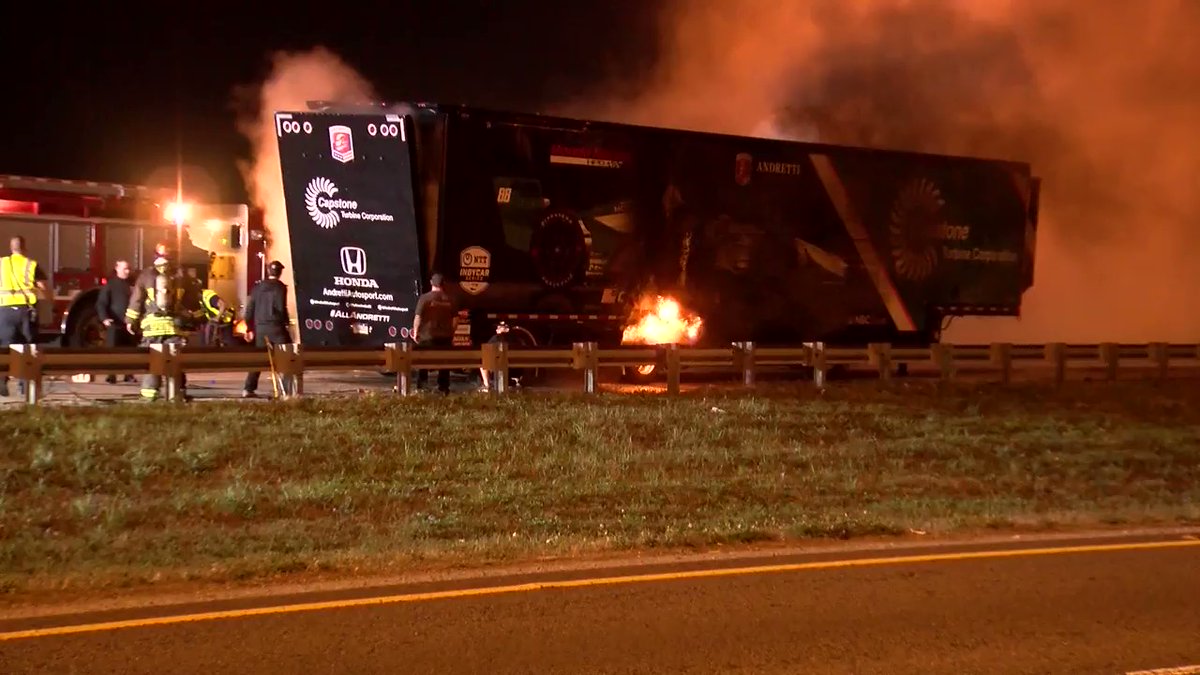 Smoke in the area of i275 South and Ulmerton Rd off ramp, a Semi hauling Colton Herta vehicle caught fire. 