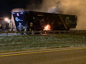 St. Petersburg Fire Rescue firefighters are on-scene of a vehicle fire on Southbound  Interstate 275 & Ulmerton Rd. The semi-tractor trailer was hauling the IndyCar Series vehicle for Andretti Harding Steinbrenner Racing driver Colton Herta. Three lanes are closed, one is open