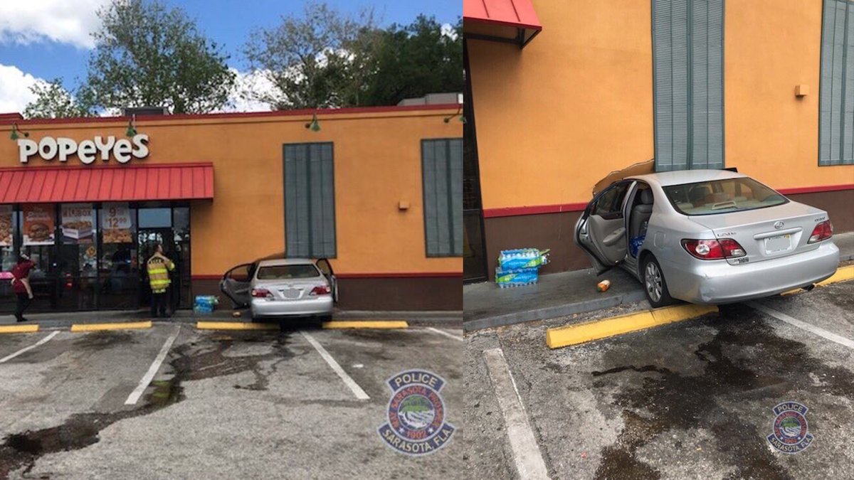 Police investigating after woman drove into Popeyes in Sarasota  at 820 N. Washington Blvd