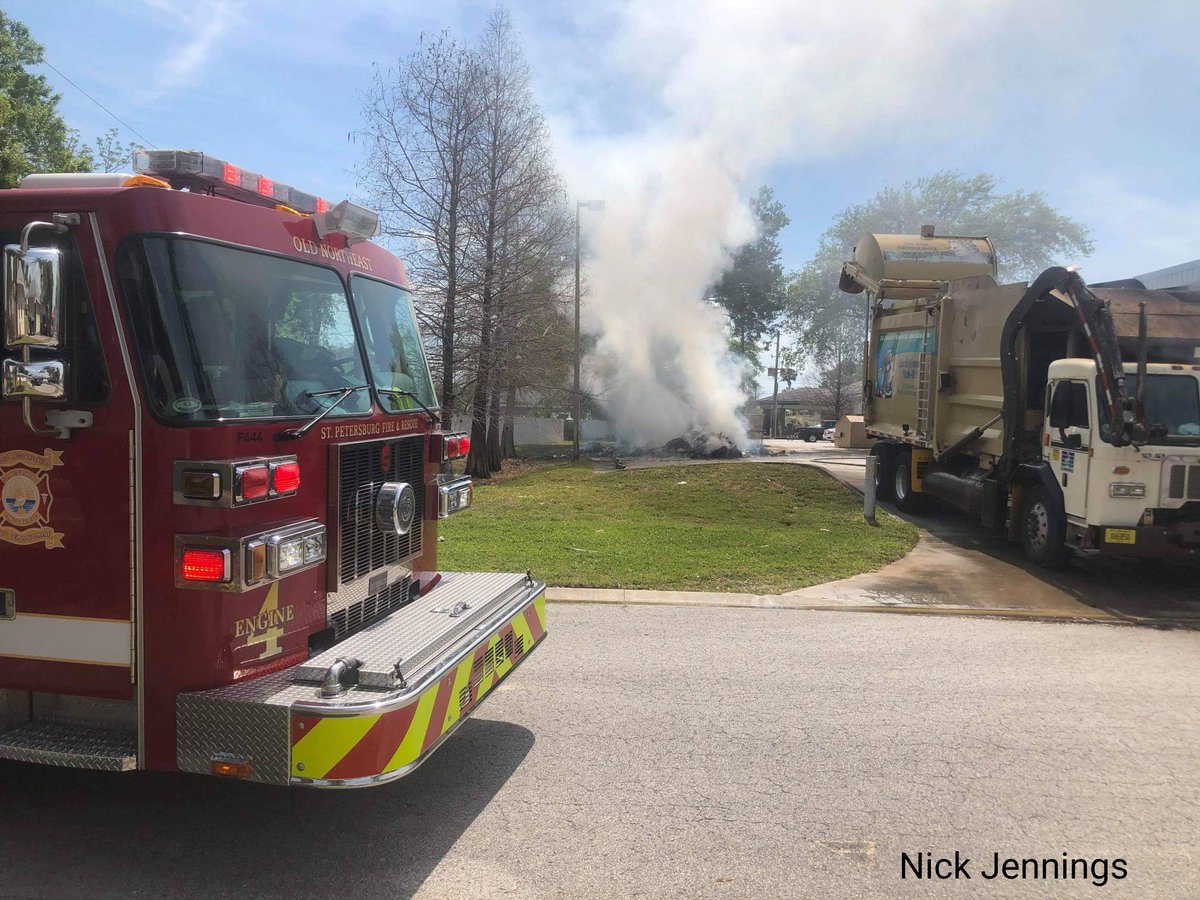 St. Petersburg: Garbage truck and contents on fire at 49 Avenue N and 4th Street N