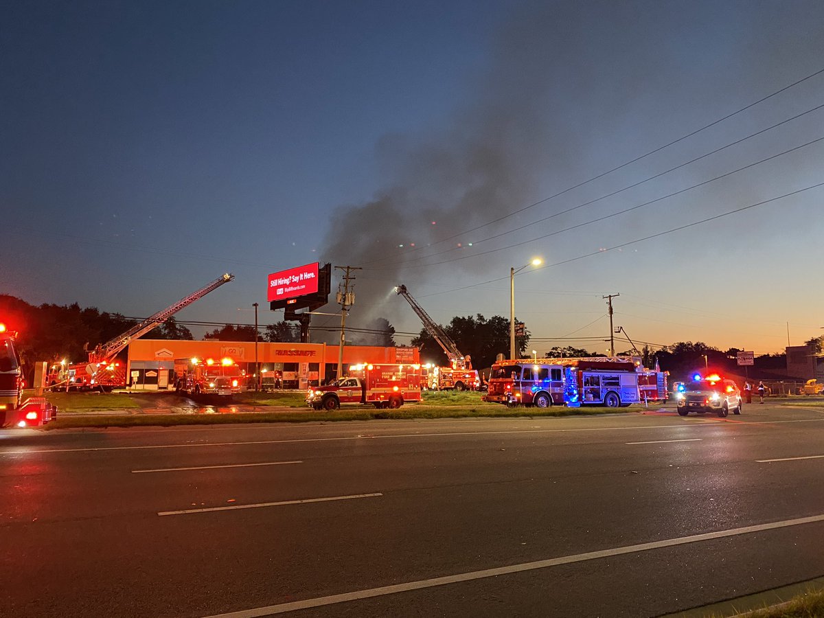 OCFireRescue on the scene of a fire at an auto repair shop on E Colonial Dr near Dean Rd. Extensive damage inside. WB Colonial is blocked as crews work to extinguish the flames