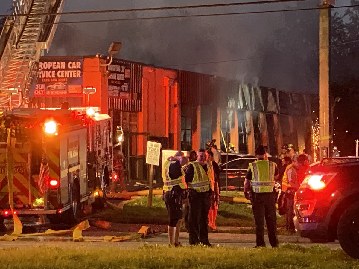 OCFireRescue on the scene of a fire at an auto repair shop on E Colonial Dr near Dean Rd. Extensive damage inside. WB Colonial is blocked as crews work to extinguish the flames