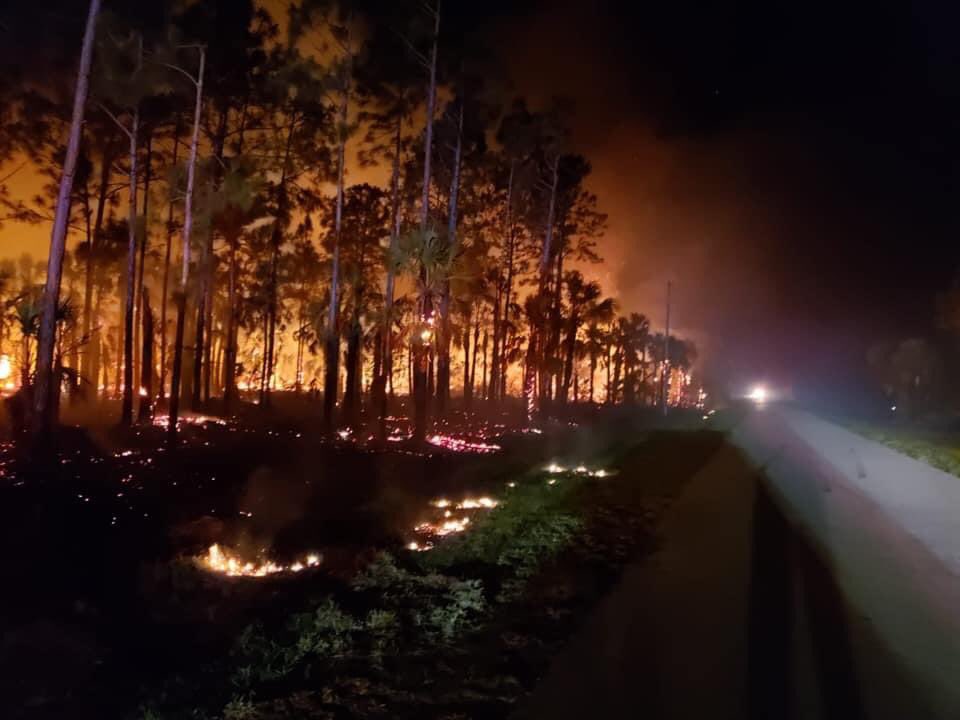 Two combined 4,000-acre brush fires are burning in Collier County this morning. Firefighters with @CityofMiamiFire snapped these pics as they help battle the blaze. The fire in Golden Gate Estates has closed parts of 75 and forced mandatory evacuations.