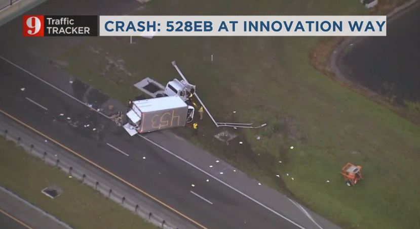 CRASH on the beachline SR 528 EB near Innovation Way, right lane blocked  approaching Innovation Way, traffic gets by on left lane 