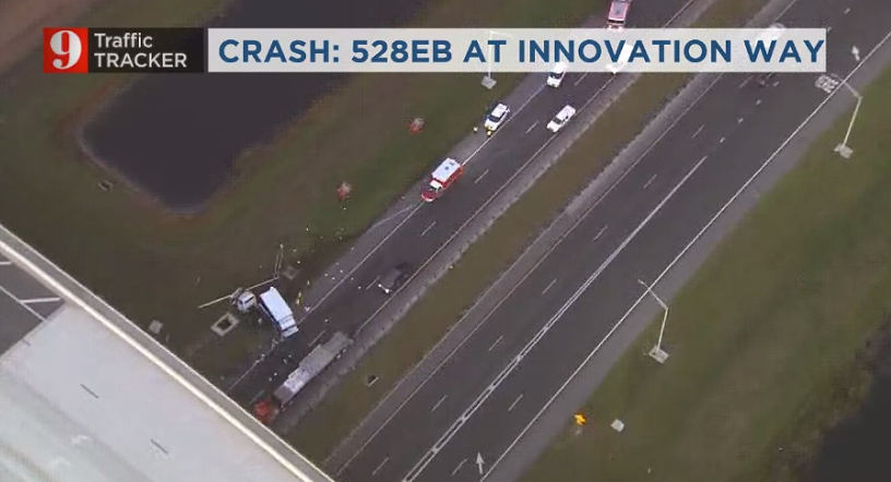 CRASH on the beachline SR 528 EB near Innovation Way, right lane blocked  approaching Innovation Way, traffic gets by on left lane 