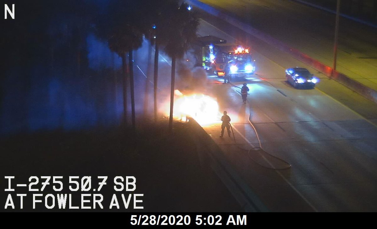 Vehicle fire southbound I-275 at Fowler Avenue. Lane blockage reported per FDOT