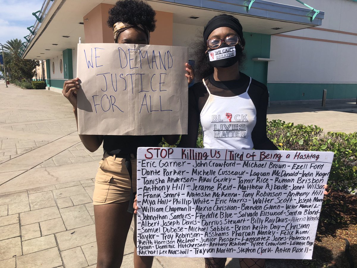Masks that say I can't breathe. Signs that read the names of people killed. This is the BlackLivesMatter protest in Lake Worth. @CBS12