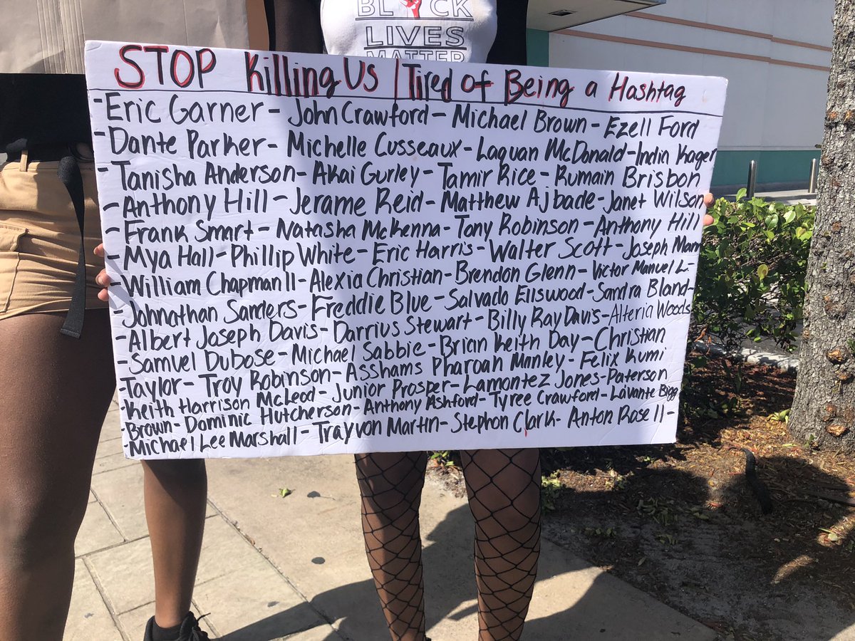 Masks that say I can't breathe. Signs that read the names of people killed. This is the BlackLivesMatter protest in Lake Worth. @CBS12
