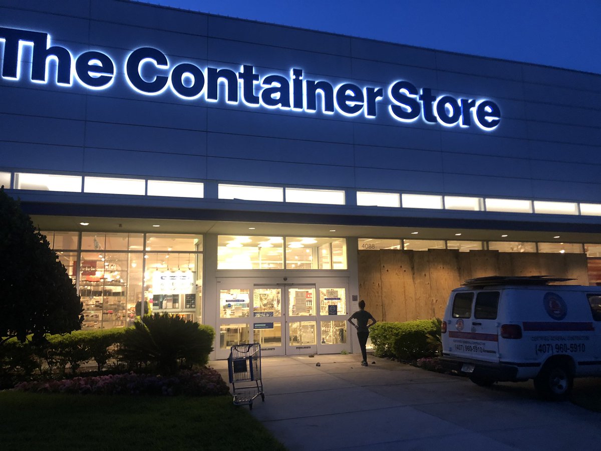 Almost every window at The Container Store near Mall at Millenia was smashed last night. Police are still here this morning. Crews working on putting up plywood in the meantime.   