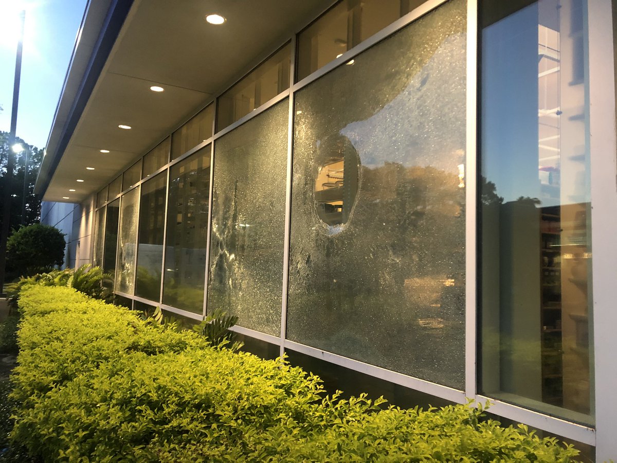Almost every window at The Container Store near Mall at Millenia was smashed last night. Police are still here this morning. Crews working on putting up plywood in the meantime.   