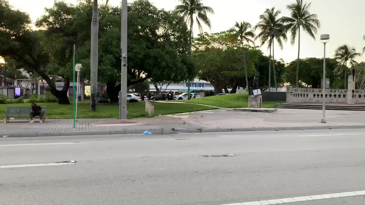 MiamiPD appearing to take one man into custody outside Bayside Marketplace. Unclear whether this is related to last night's looting.