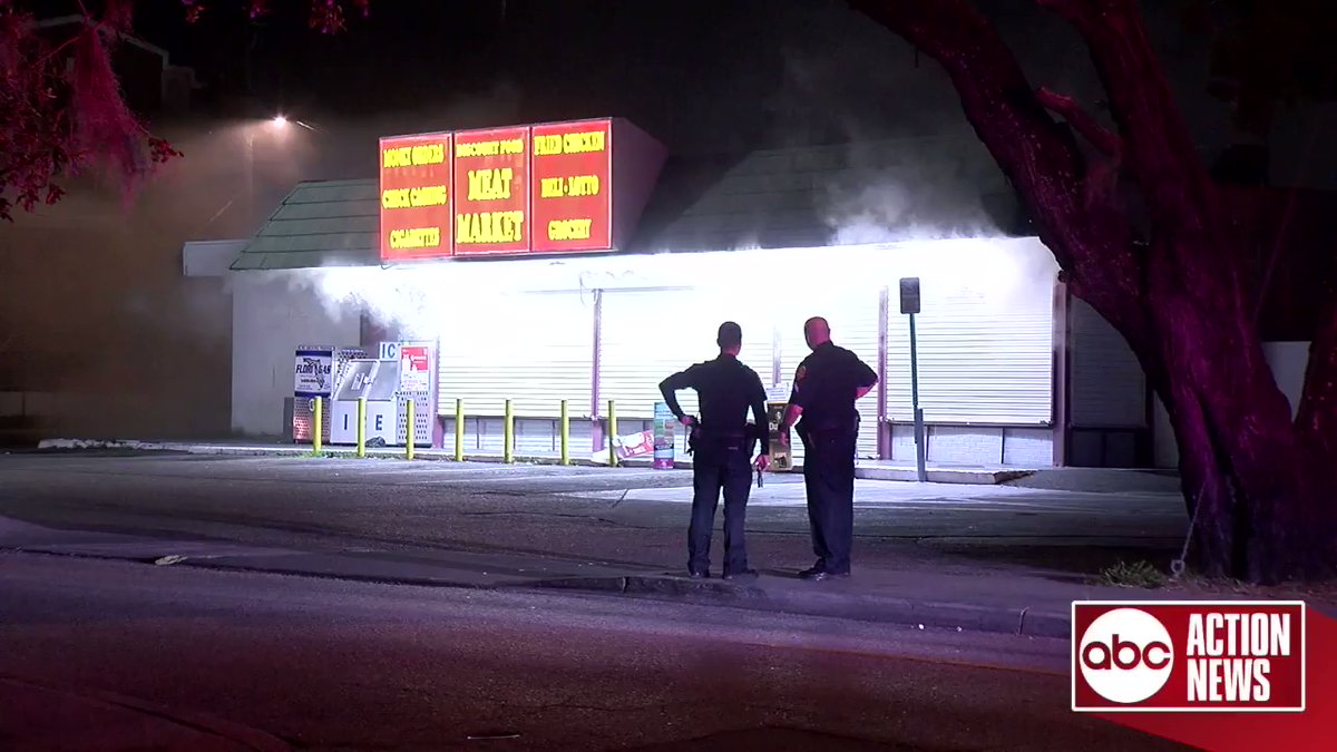 Tampa firefighters responded to a 2-alarm fire at the Discount Food & Meat Market on East Waters Avenue this morning. Flames were shooting from a small portion of the roof. The fire is   out and no one was injured. The cause is under investigation. 