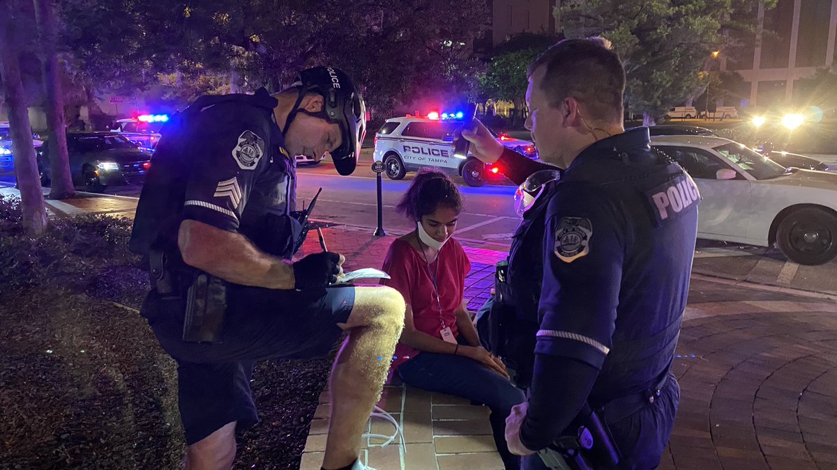 Places in cuffs and detained by @TampaPD while covering the protests in downtown Tampa even after identifying herself as a Times reporter. She was eventually released