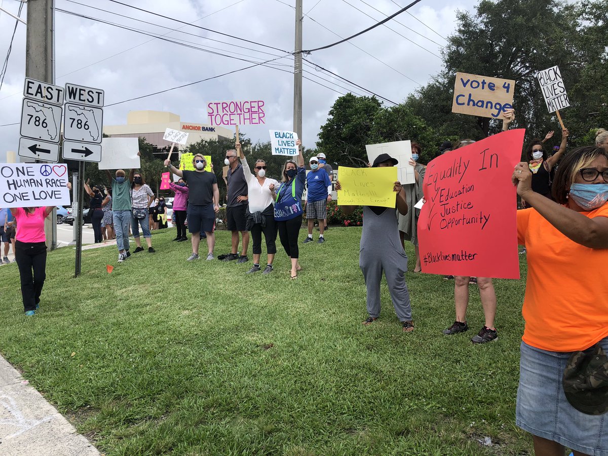 Those advocating for social justice and racial equality are gathered at the corner of PGA Boulevard and Military Trail in Palm Beach Gardens this afternoon. They plan on walking to City Hall and back. 