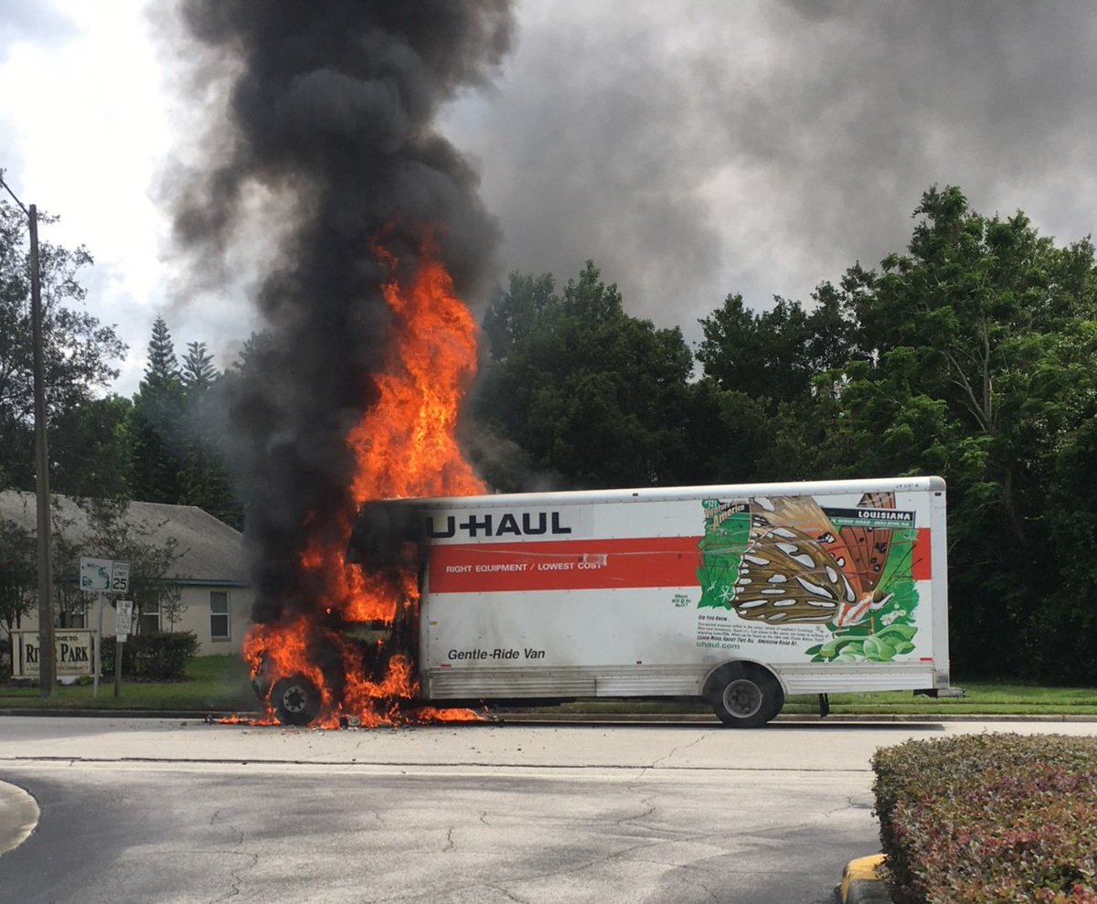TruckFire on Blanchard Park Trail. Crews arrived on scene to find a large storage truck 50% involved. Multiple apparatus on scene. No exposures, no injuries reported