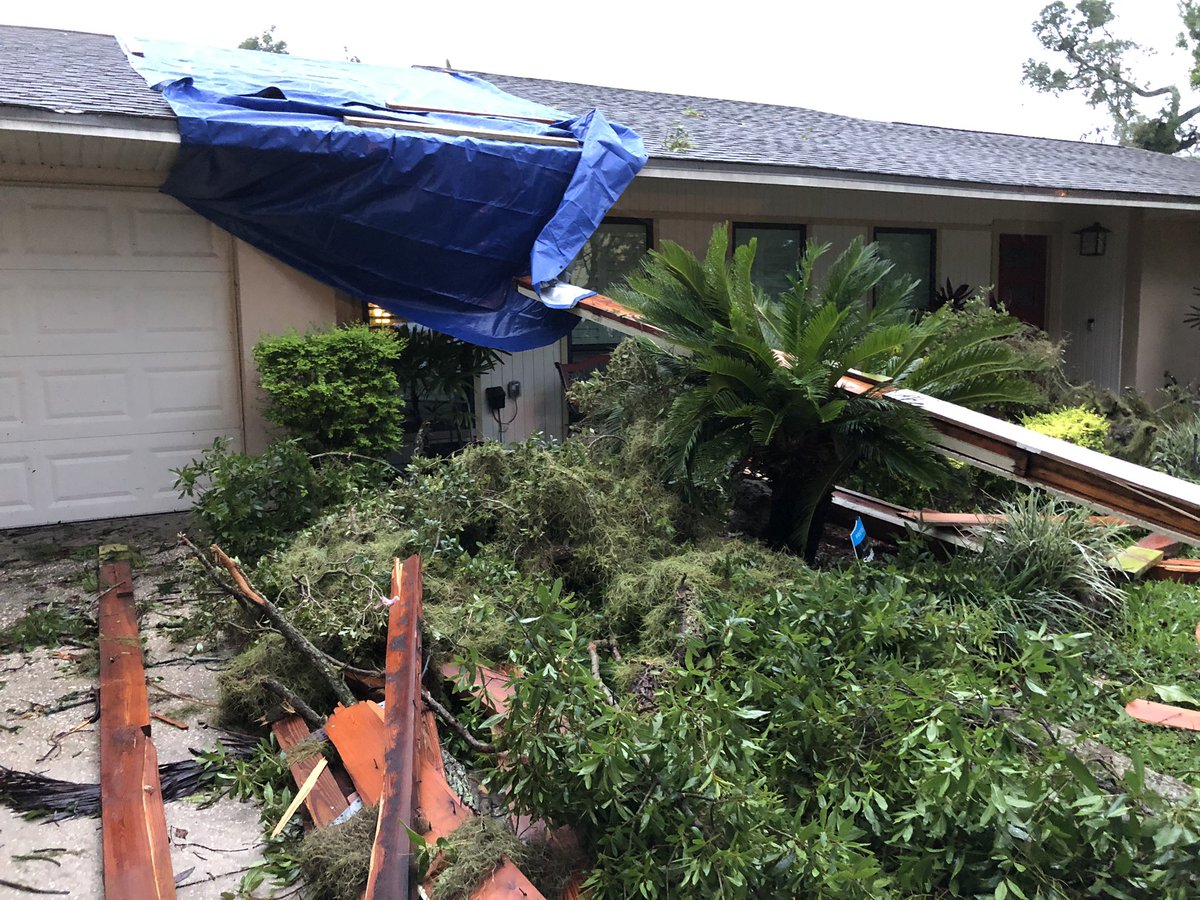 Heard from a few neighbors that further down the street cars were blown over and a roof was completely torn off. we aren't allowed down there yet as county crews continue to fix downed wires. 