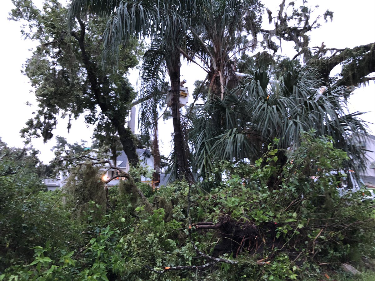 Heard from a few neighbors that further down the street cars were blown over and a roof was completely torn off. we aren't allowed down there yet as county crews continue to fix downed wires. 