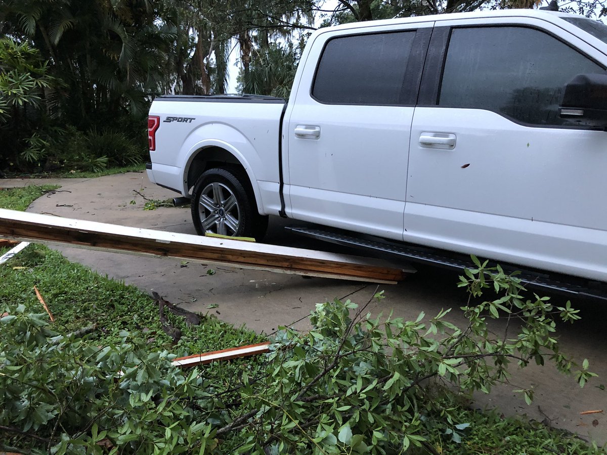 Heard from a few neighbors that further down the street cars were blown over and a roof was completely torn off. we aren't allowed down there yet as county crews continue to fix downed wires. 