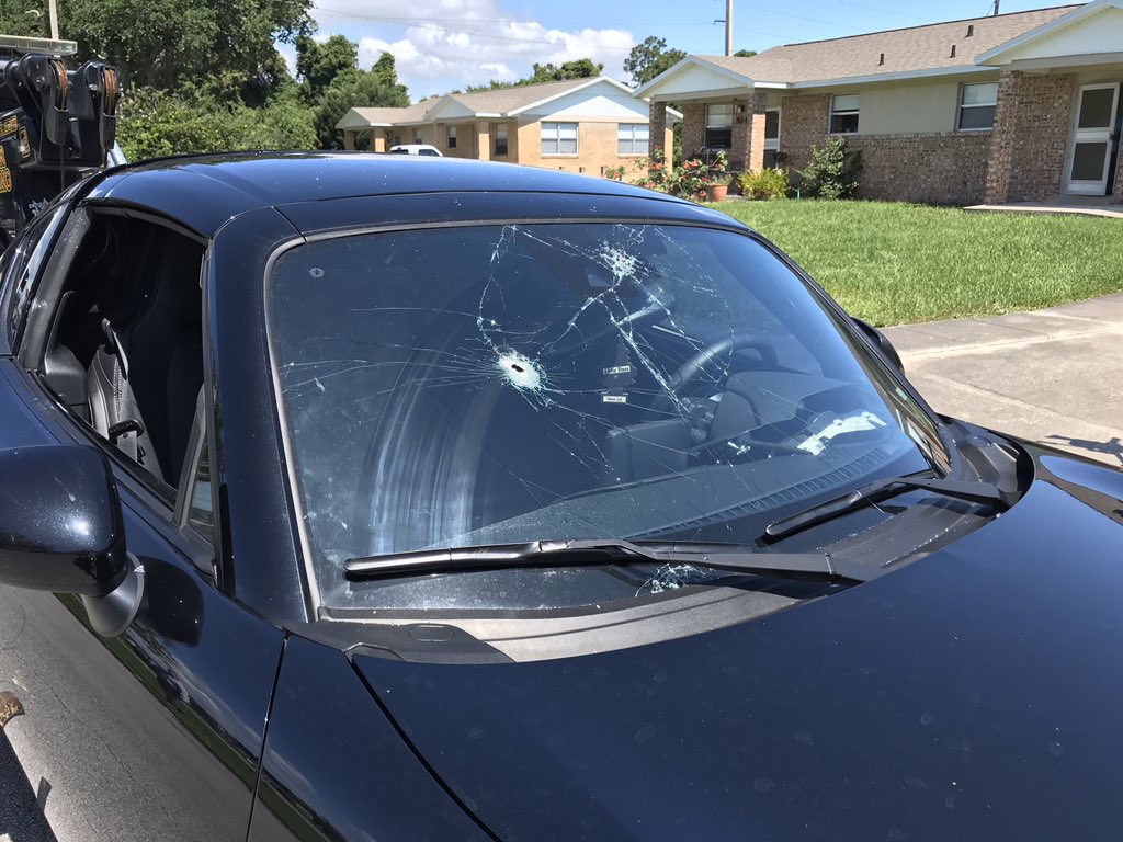 Markers indicate the 50 rounds fired during the shooting incident. @MelbournePolice tell at least two, maybe three vehicles involved in drive by. One car has bullet holes in windshield and hood. 