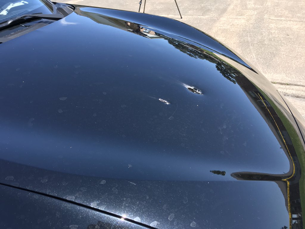 Markers indicate the 50 rounds fired during the shooting incident. @MelbournePolice tell at least two, maybe three vehicles involved in drive by. One car has bullet holes in windshield and hood. 