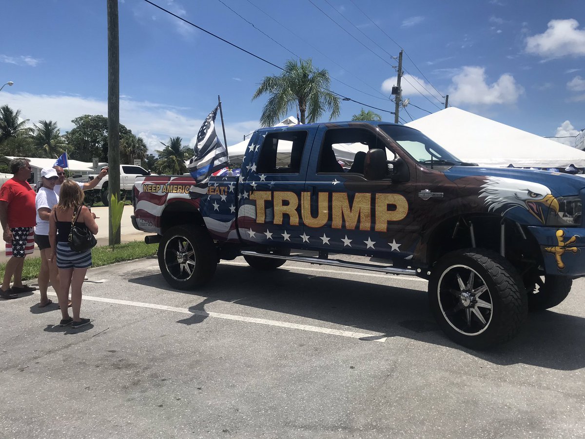 Large trucks showing their support for @realDonaldTrump at the Pirate's Well in Lake Park.   