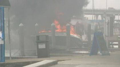 A boat docked at a Miami marina was destroyed after catching fire on Thursday morning