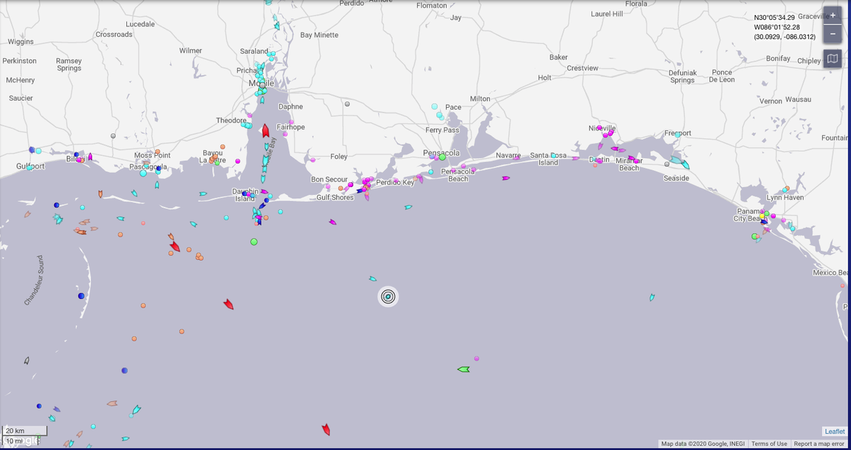 It's busy out in the Gulf south of Pensacola- recovery ship Go Navigator & NASA aircraft in the target area