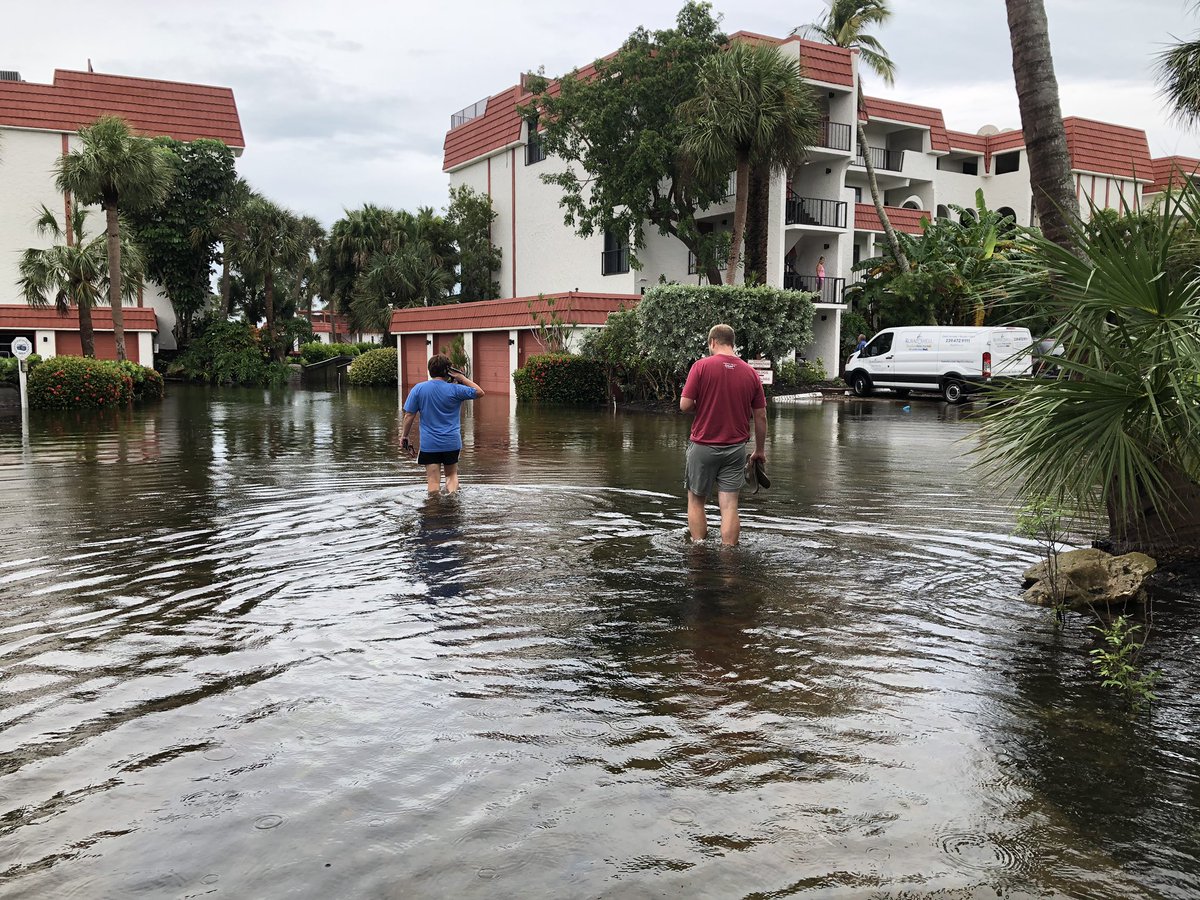 Check out the flooding at Pointe Santo Condominiums along W Gulf Dr on Sanibel. We measured about 12 inches of water in the parking lot. The manager's office was also under water after HurricaneSally