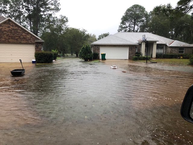 Flooded areas including intersection of Highway 98 and Santa Rosa Boulevard on Okaloosa Island.  