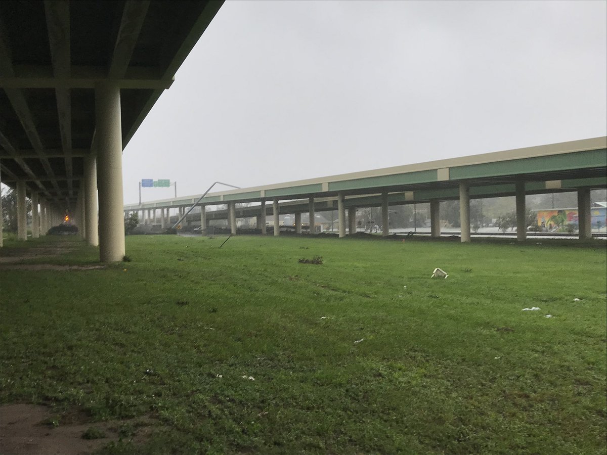 Here is another view of the massive light pole that was toppled over by HurricaneSally. The top half of it is resting over the southbound lane of I-110 in Pensacola. 