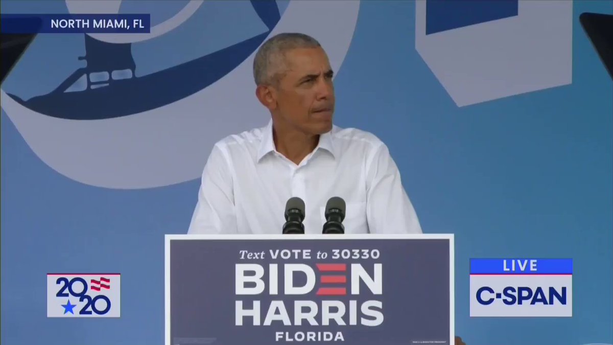 Obama: We have got a POTUS who actually suggested selling Puerto Rico. Believe it or not, it could've been worse. He once asked our national security officials if he could nuke hurricanes. I mean, at least he didn't do that. A nuclear hurricane seems like it would have been bad