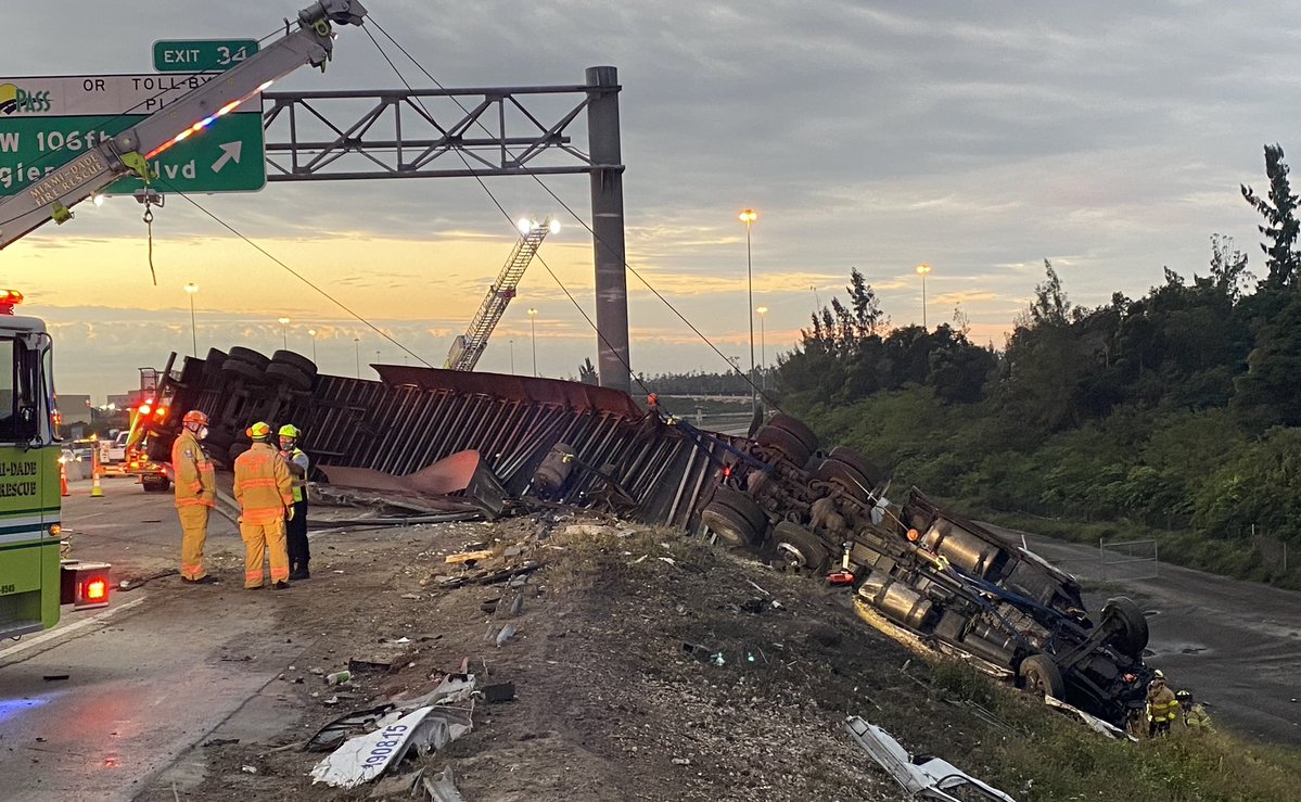 Southbound FL Turnpike is currently shutdown at Okeechobee RD due to a crash involving an overturned tractor trailer