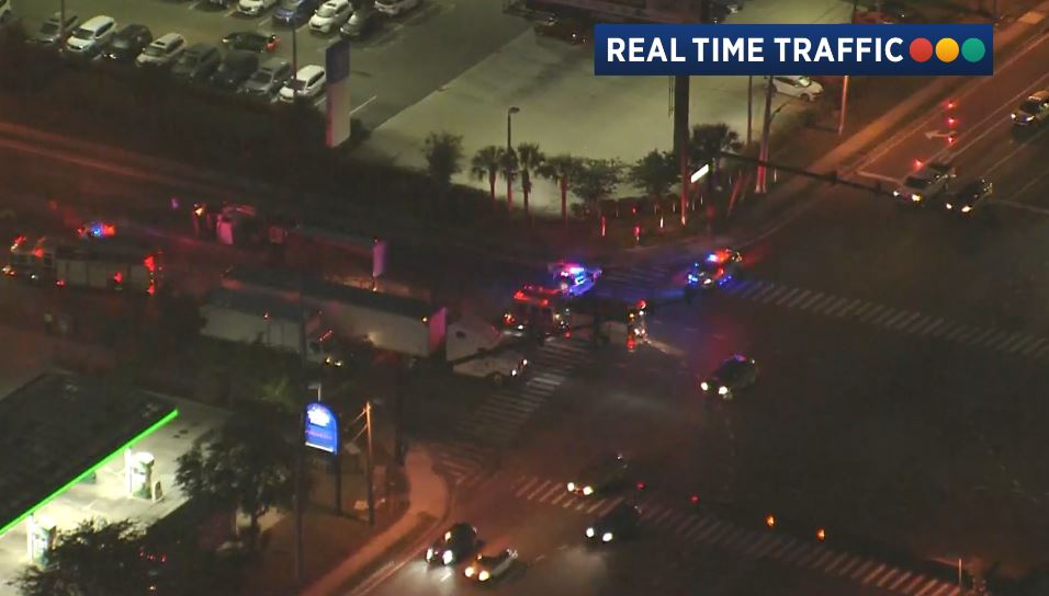SKY 13shows  eastbound Central Florida Pkwy is blocked at Orange Blossom Trl. A turning lane is blocked in both directions on OBT.