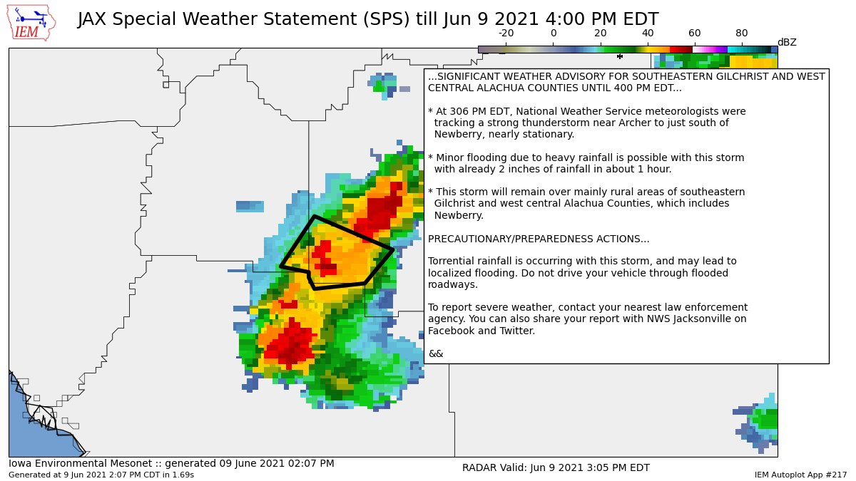Minor flooding likely occurring just south of Newberry due to heavy rainfall with slow moving thunderstorms