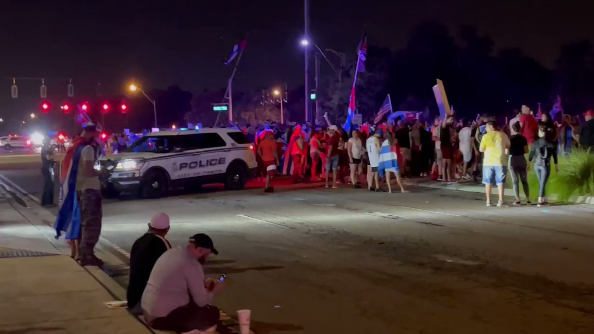 Pro-democracy Cuba protests continue in Tampa as protesters are blocking Columbus Drive just off Dale Mabry Highway  