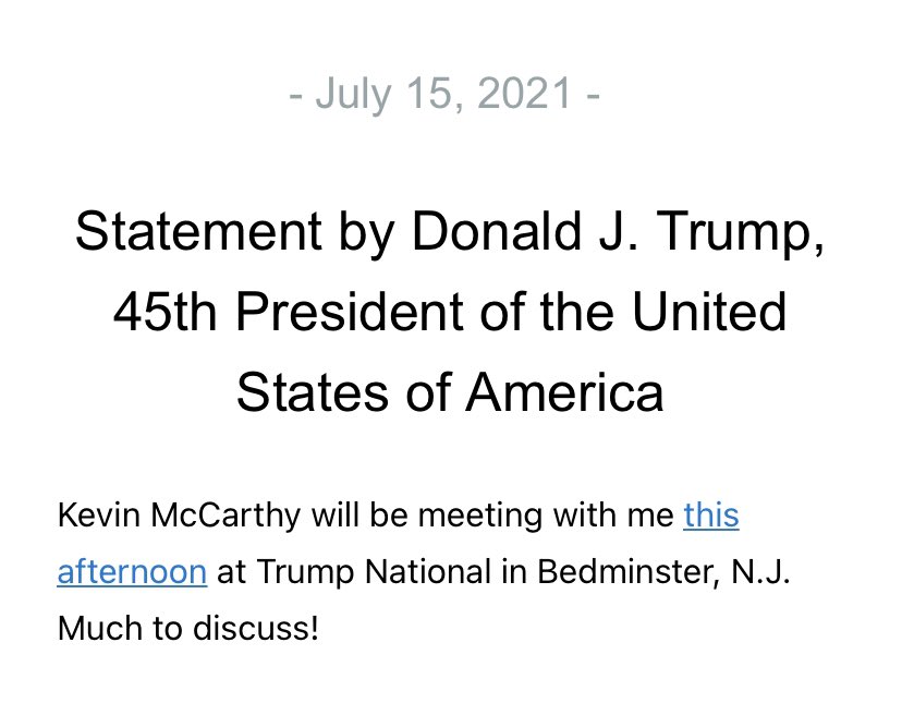 Trump says @GOPLeader will be meeting with him today