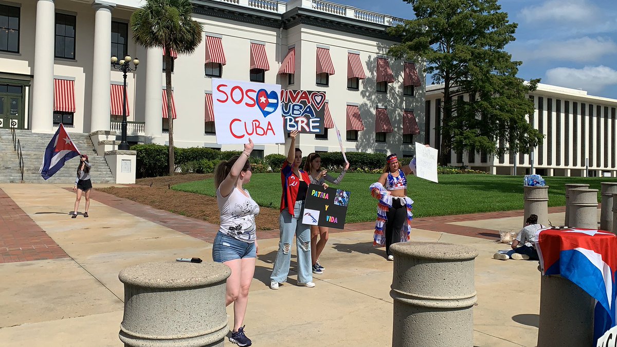 A small group of protesters are at the Old Capitol this morning, showing their support for the protests taking place in Cuba 