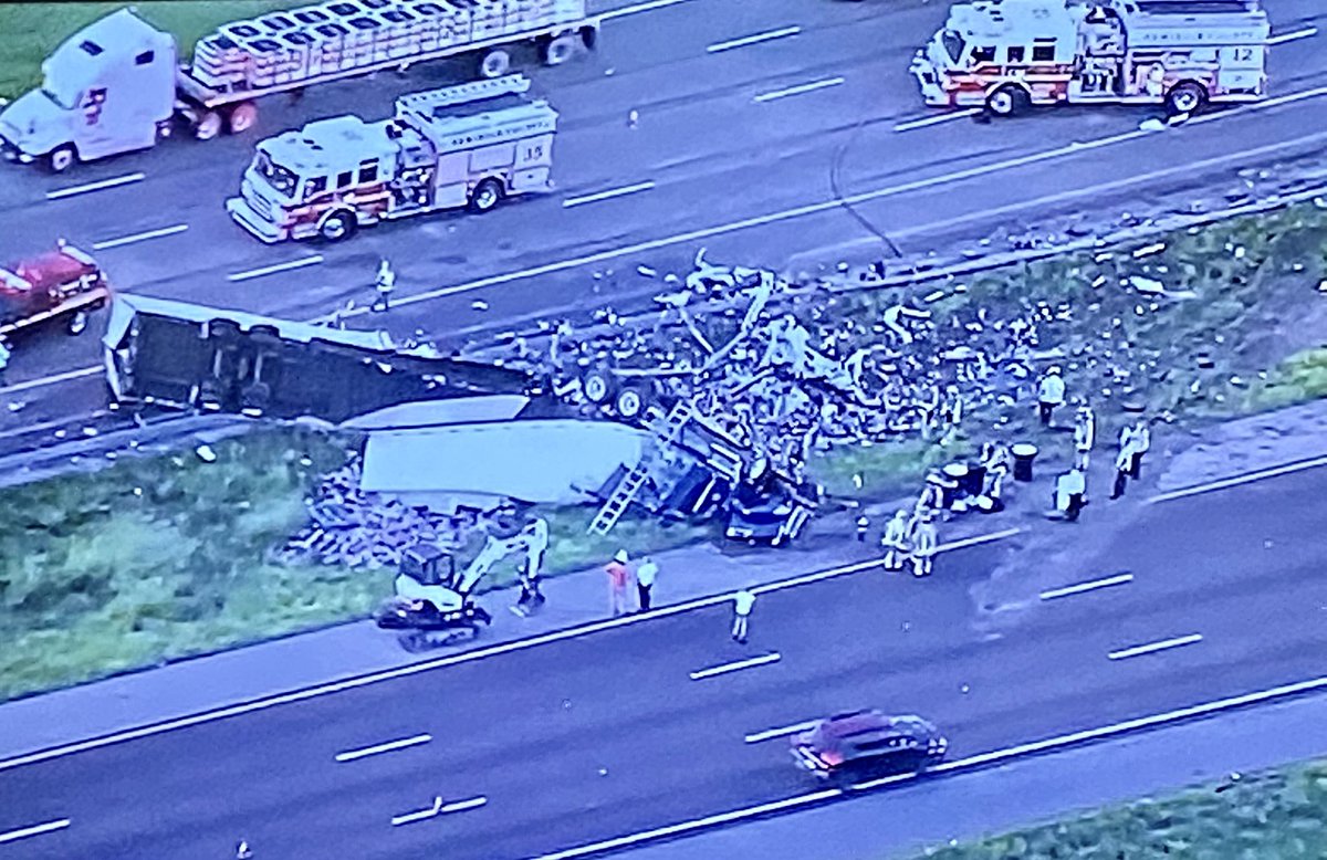 Huge mess on I-4 this morning. The East & West bound lanes are impacted by this semi crash in Lake Mary. The semi was carrying energy drinks.