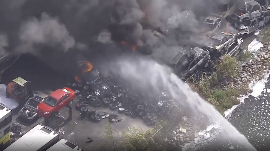 Nobody was hurt when a stack of cars at a South Florida junkyard caught on fire this morning, sending thick black smoke high into the air