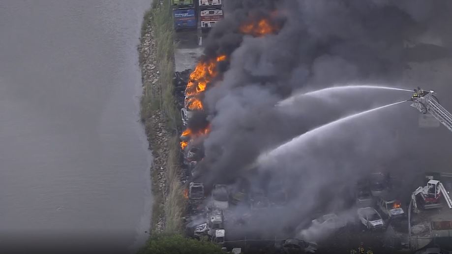 Nobody was hurt when a stack of cars at a South Florida junkyard caught on fire this morning, sending thick black smoke high into the air