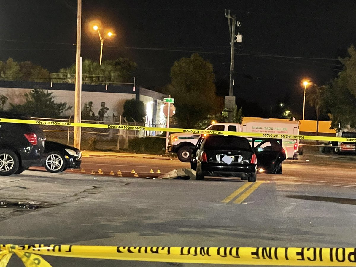 fatal shooting on NW 7th Ave near 108th street. Road shut down in both directions. At least 20 evidence markers on the ground. Homicide detectives on scene investigating.