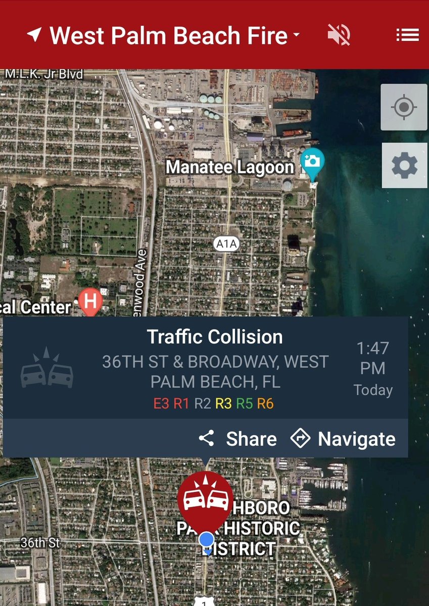 TrafficAlert Crash with injuries: 36 St/Broadway total of 4 transports by @WPBfire: 3 adults (one woman, two men) and one pediatric trauma to @StMarysMC 