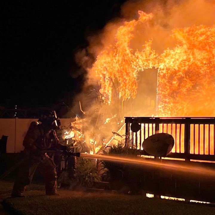 .@DaytonaBeachFD shared these pics of house fire on Morningside Ave. last night. Possible cause: malfunctioning water heater. Two occupants got out safely. Getting assistance from @RedCross. Extensive damage to home